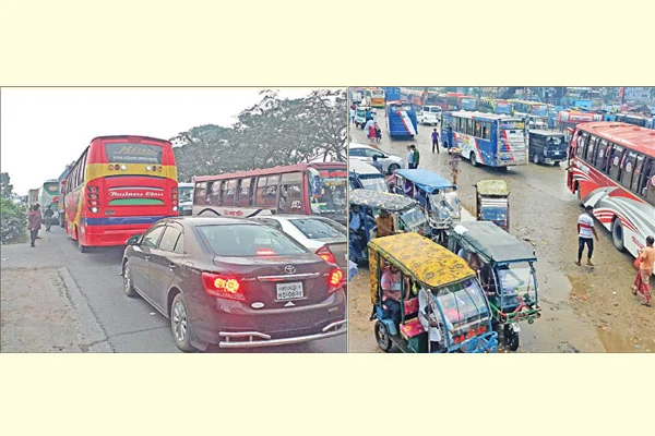 স্থবির ঢাকা-চট্টগ্রাম মহাসড়ক বাজার ও সংযোগ সড়কে রাতদিন ২৪ ঘণ্টা যানজট, যেখানে সেখানে থামছে বাস সক্রিয় নয় হাইওয়ে পুলিশ, সিএনজি রিকশা ইজিবাইক সবই চলে হাইওয়েতে
