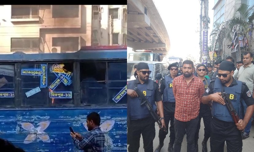আব্দুল্লাহপুরে বাসে আগুন, ছাত্রদল নেতা পেট্রলসহ আটক