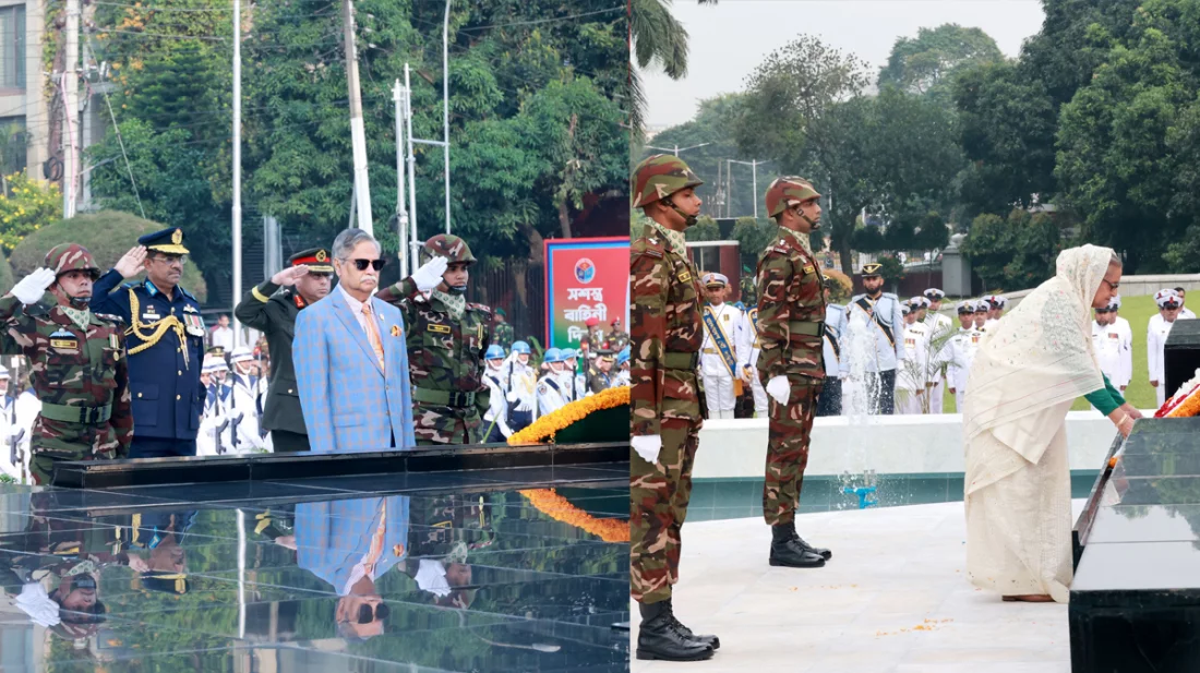সশস্ত্র বাহিনী দিবস শিখা অনির্বাণে রাষ্ট্রপতি-প্রধানমন্ত্রীর শ্রদ্ধা