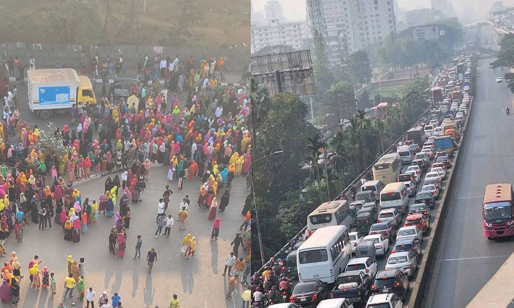 বনানীতে সড়ক দুর্ঘটনায় পোশাকশ্রমিক নিহত, প্রতিবাদে অবরোধ, যানজট