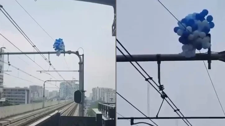 মেট্রোরেলের বৈদ্যুতিক লাইনে গ্যাস বেলুন পড়ায় কারওয়ান বাজার এলাকায় চলাচল সাময়িক বন্ধ, ১৫ মিনিট পর পুনরায় স্বাভাবিক