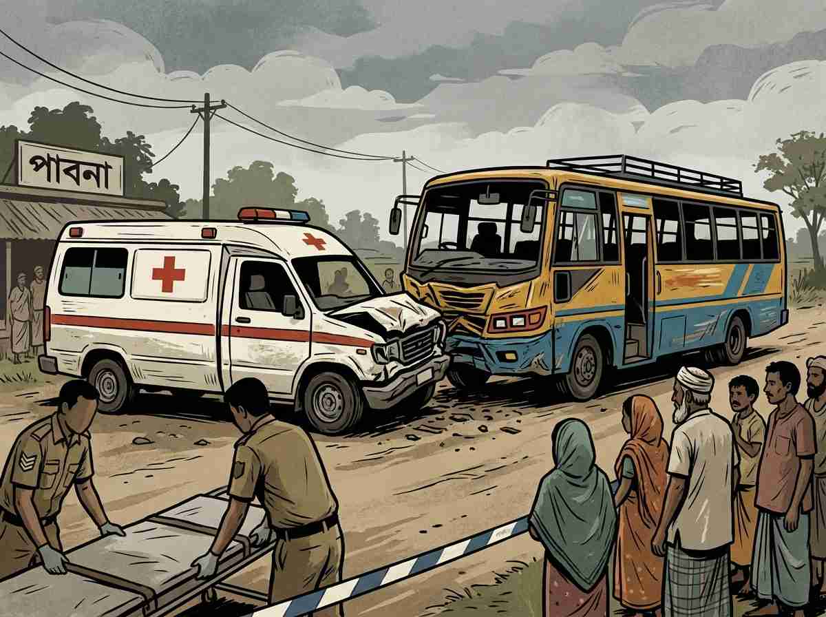 পাবনায় বাস ও অ্যাম্বুলেন্সের মুখোমুখি সংঘর্ষে নিহত ৩